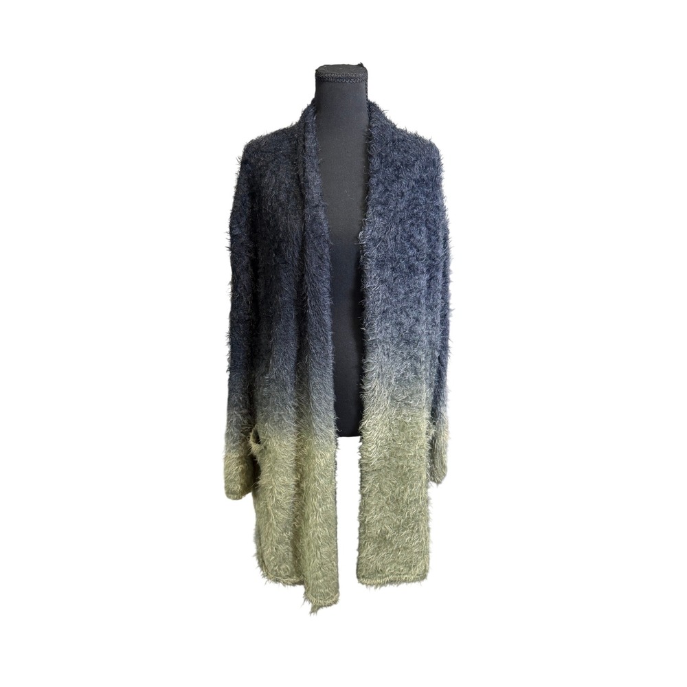 Muche Muchette Cardigan Women O/S Charcoal Sage Green Ombre Fuzzy Knit